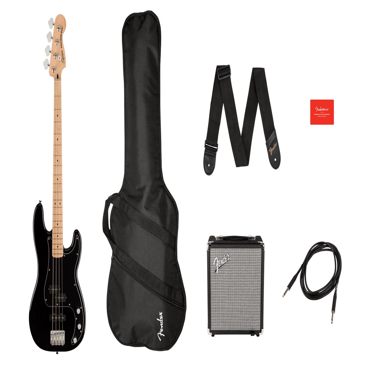 Affinity Series Precision Bass PJ Pack, Maple Fingerboard, Black, Gig Bag, Rumble 15 - 240V AU