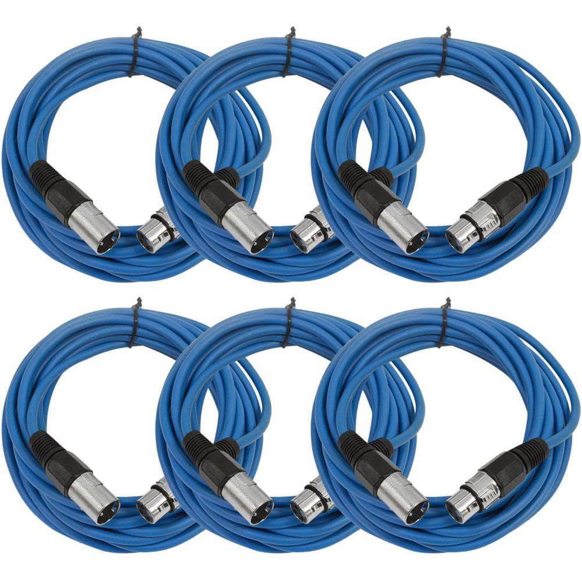 25 Ft XLR Microphone Cables - Blue 6 Pack