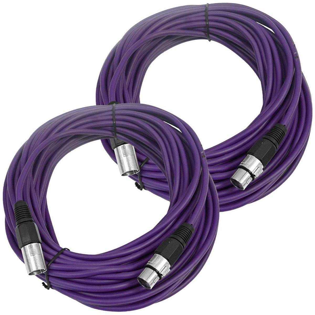 Pair of 50 Ft XLR Microphone Cables - Purple