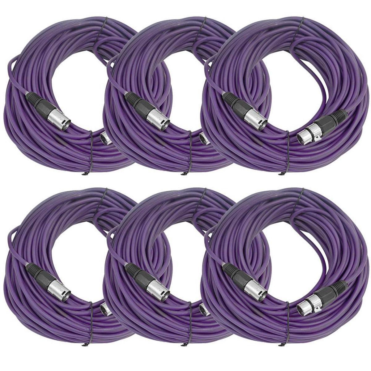 100 Ft XLR Microphone Cables - Purple 6 Pack